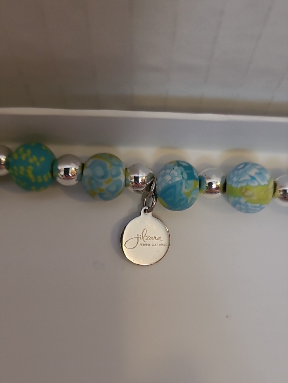 Turquoise & Lime Beaded Necklace with Silver Accents - Women Jewelry - Picture 2 of 2